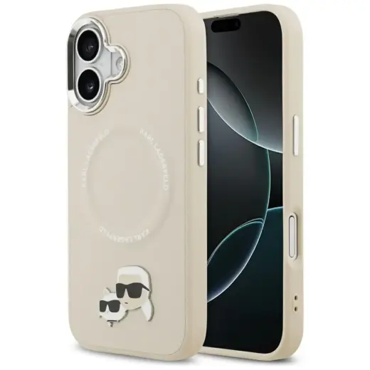 Karl Lagerfeld Karl & Choupette Pins MagSafe Case for iPhone 17 Beige
