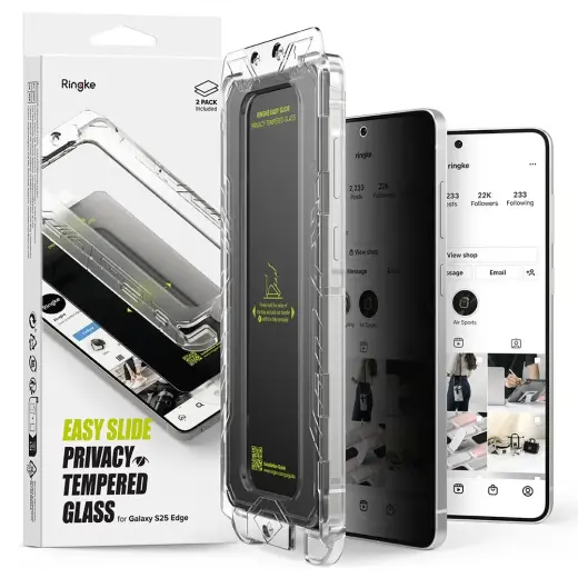 Защитное стекло Ringke Easy Slide для Galaxy S25 Edge (эффект приватности) с аппликатором (2 шт.)
