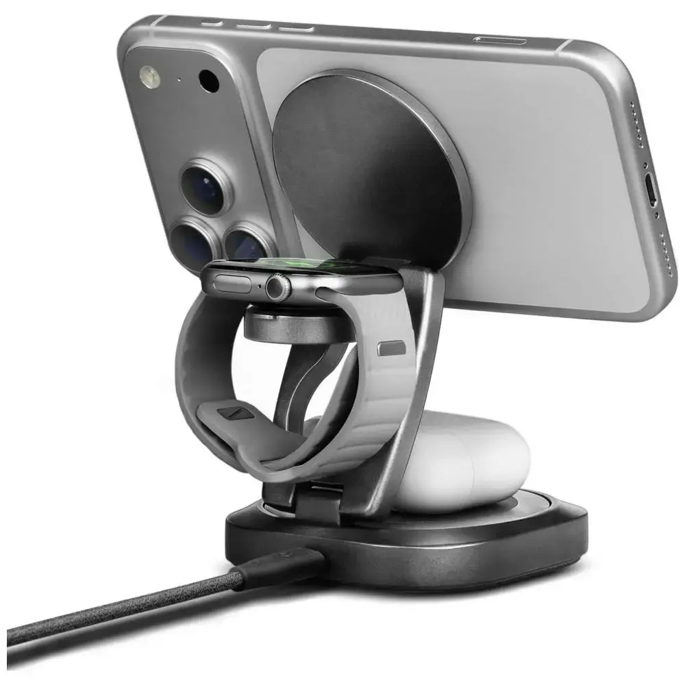 ENERGEA Alumag GYRO 360 bezvadu lādētājs | Qi 2.2 | Saderīgs ar MagSafe | 25W | pelēks