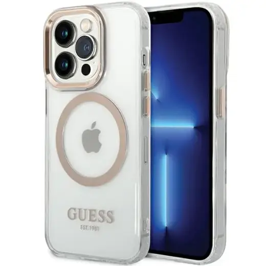 Guess GUHMP15LHTRMD iPhone 15 Pro 6.1" złoty|gold hard case Metal Outline Magsafe