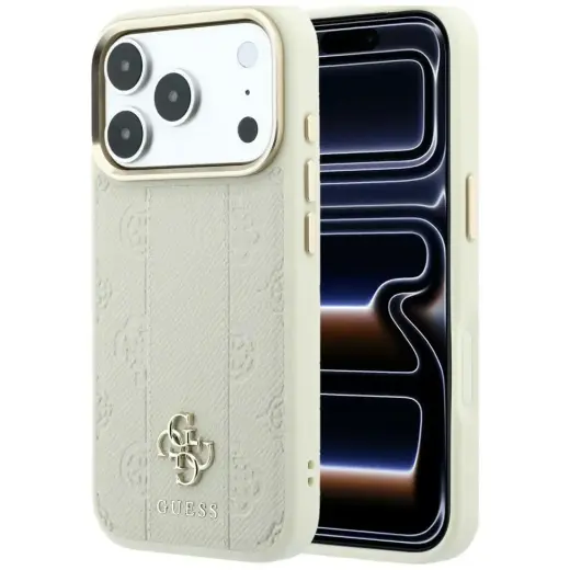 Guess Stripe Peony 4G Logo phone case with MagSafe support for iPhone 18 Pro | iPhone 17 Pro beige