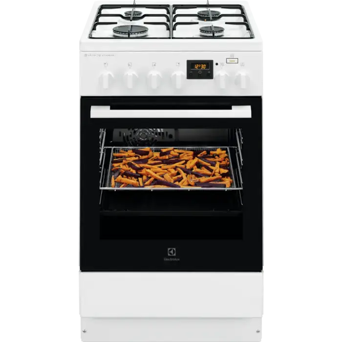 Electrolux gāzes plīts ar elektrisko cepeškrāsni, balta