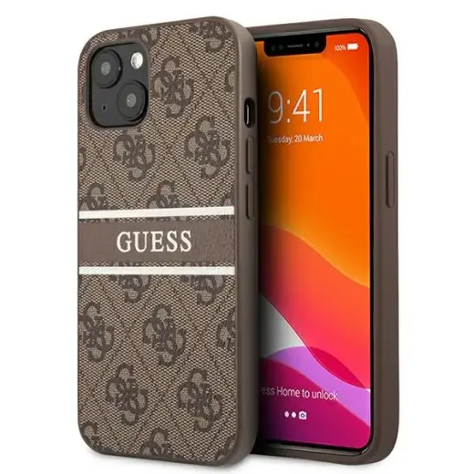 GUHCP13M4GDBR Guess PU 4G Printed Stripe Case for iPhone 13 Brown
