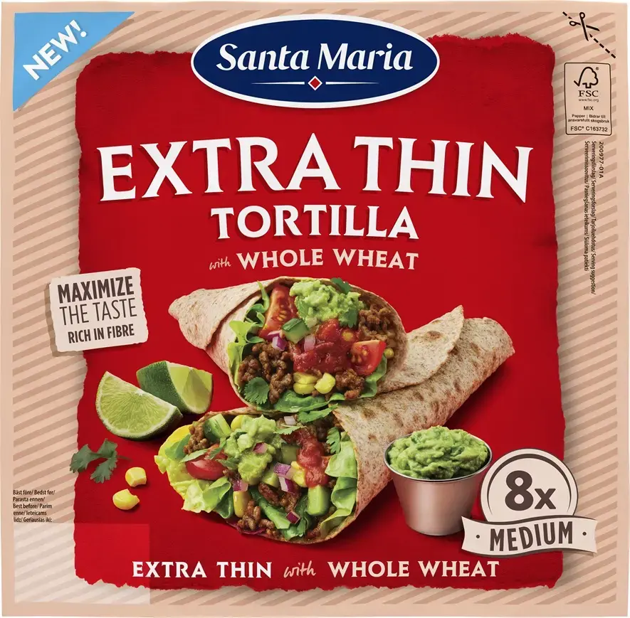 Santa Maria FS Whole grain wheat tortilla 240g, extra thin, Santa Maria