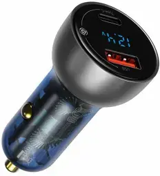Baseus Particular Digital Display QC+PPS Dual Quick Charger auto lādētājs | 65W | PD, QC, PPS | USB-A, USB-C | ar LCD ekrānu | sudrabs