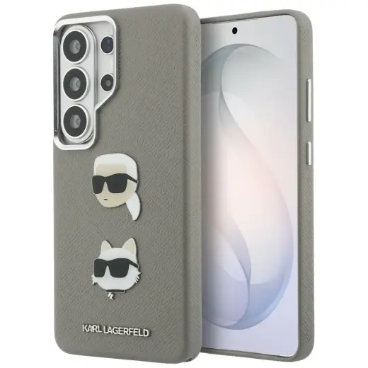 Karl Lagerfeld Saffiano Double Heads Metal maciņš telefonam Samsung Galaxy S26 Ultra (S948) sudraba krāsā
