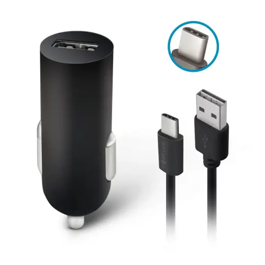 Forever M02 car charger | 10W | USB-A, USB-C | with USB-C cable included | black