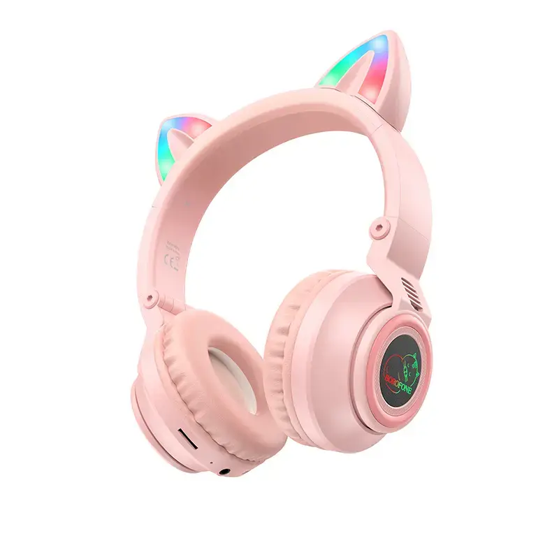Borofone austiņas BO18 Cat Ear bluetooth rozā krāsā