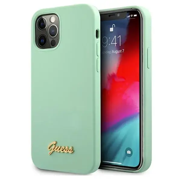 Guess GUHCP12LLSLMGGN iPhone 12 Pro Max 6,7" zielony|green hardcase Metal Logo Script