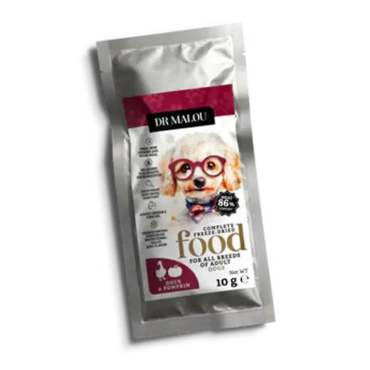 Liofilizēta barība suņiem - DR Malou, Duck with pumpkin pets food-Adult Dog, 10g