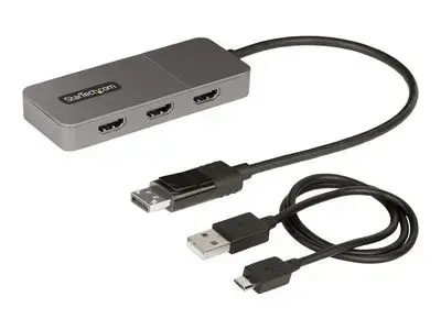 StarTech.com 3-Port MST Hub, DisplayPort to Triple HDMI Monitors, 4K 60Hz, DP 1.4 Multi-Monitor Video Adapter with 1ft (30cm) Built-in Cable, USB Powered, Windows Only - Multi-Stream Transport Hub (MST14DP123HD) - video|audio switch - 3 ports