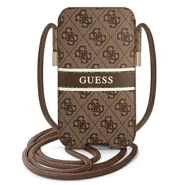 Guess PU 4G Printed Stripe Pouch L Brown