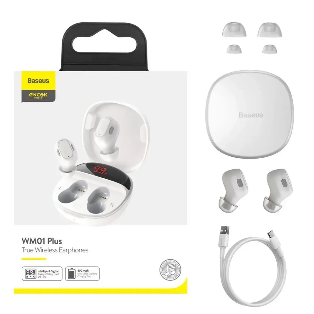 Baseus WM01 Plus bezvadu austiņas baltas