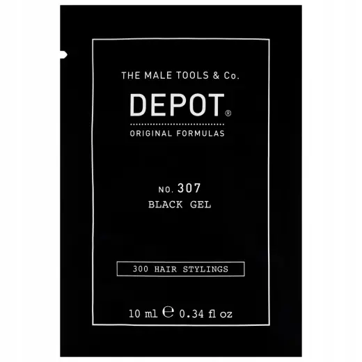 Depot, 300 Hair Stylings No. 307 Black, Botanical Complex, Hair Styling Gel, Temporary Coverage & Volume, Medium Hold, 10 ml