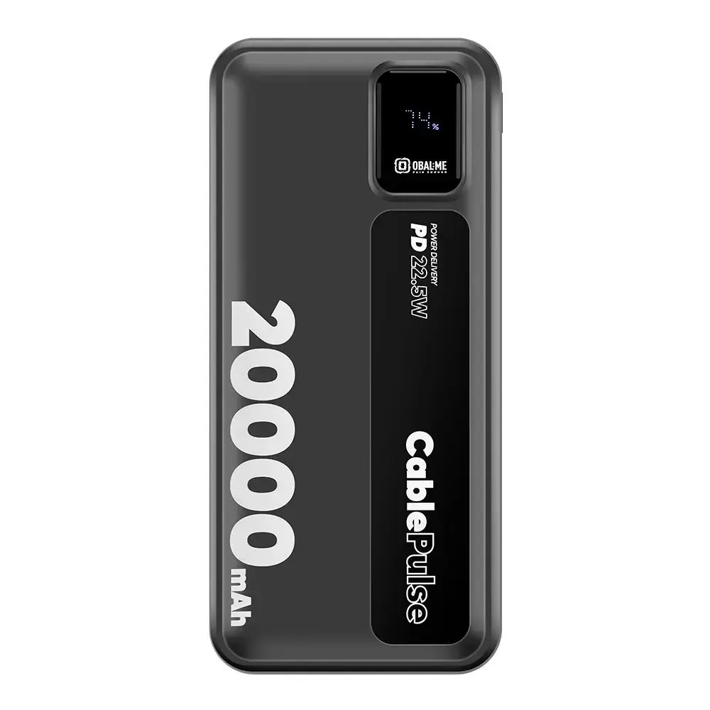 OBAL:ME CablePulse ārējais akumulators (powerbank) | 20 000 mAh | 22.5W | USB-A, USB-C | melns
