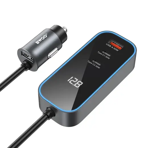 Зарядка для автомобиля BWOO CC107 | 30W | PD | USB-C, USB-A | с кабелем USB-C на USB-A в комплекте | чёрная