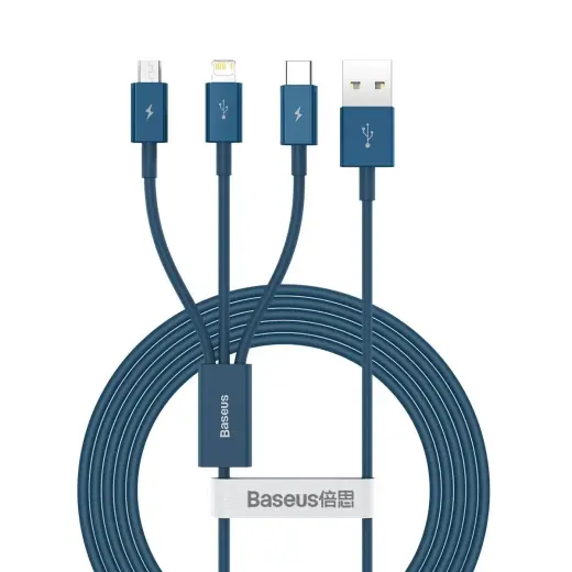 Baseus CAMLTYS-03 3-in-1 data transfer and charging cable | USB-A to Micro USB, USB-C, Lightning | 17.5W | 1.2m | blue