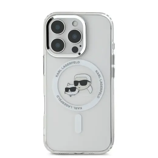 Karl Lagerfeld case for iPhone 16 Pro Max 6,9" KLHMP16XHLSKCH white Hard IML Metal Karl&Choupette Head MagSafe