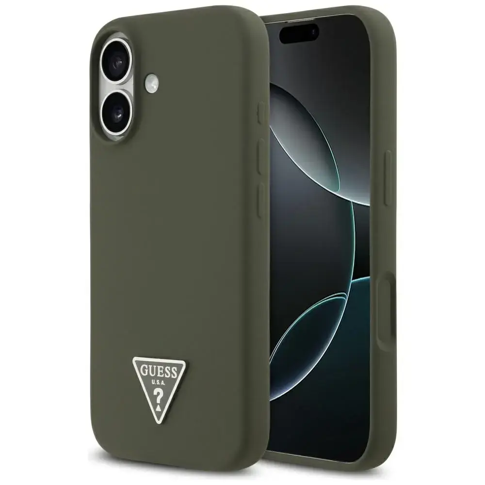 Guess Silicone Triangle Logo maciņš ar MagSafe atbalstu telefonam iPhone 17 zaļš