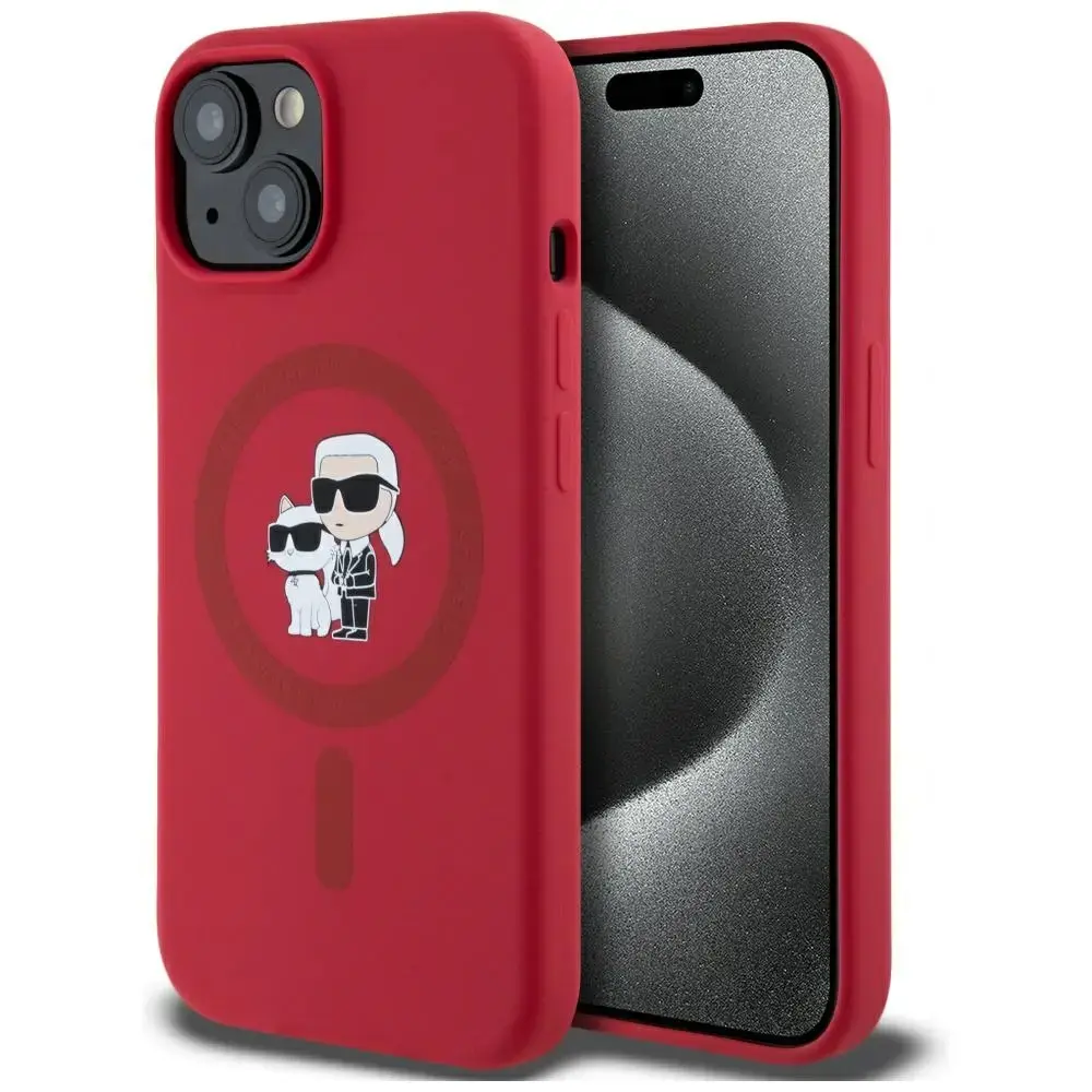 Case Karl Lagerfeld Silicone             Karl&Choupette Heads Ring MagSafe for iPhone 15 red