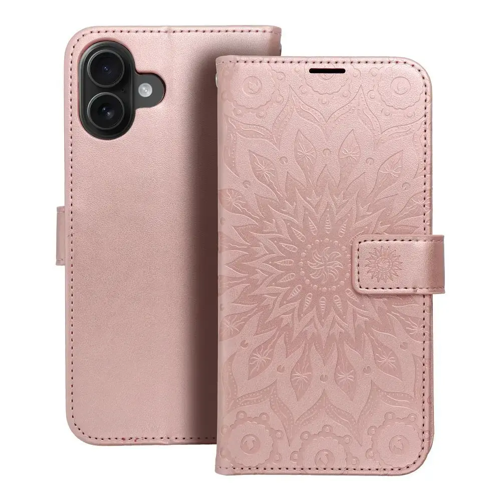 MEZZO mandala grāmatveida maciņš telefonam iPhone 16 Plus rozā