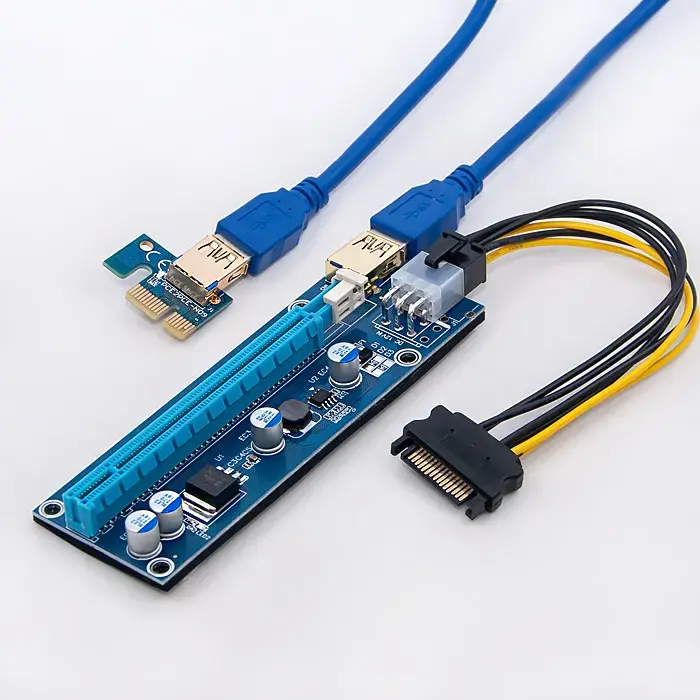 Qoltec PCI-E Riser 1x - 16x | USB 3.0 | ver. 009S | SATA / PCI-E 6 pin