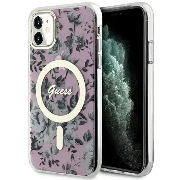 Guess GUHMN61HCFWSP iPhone 11 | Xr 6.1" pink|pink hardcase Flower MagSafe