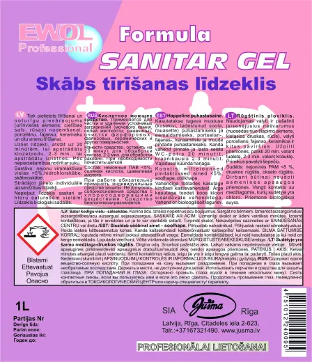 Tualetes tīrīšanas līdzeklis  EWOL Professional Formula SANITAR GEL, 1 L