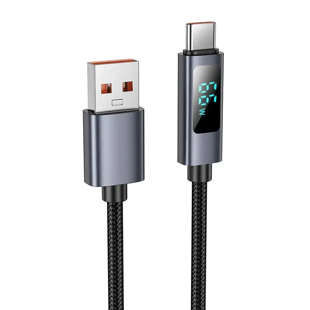 Hoco X112 datu pārraides un uzlādes vads | USB-A uz USB-C | 100W | ar LED ekrānu | 1m | melns