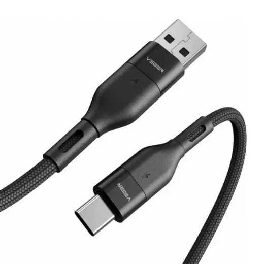 VEGER AC03 duomenų perdavimo ir įkrovimo laidas | USB-A į USB-C | 100W | 1.2m | juodas