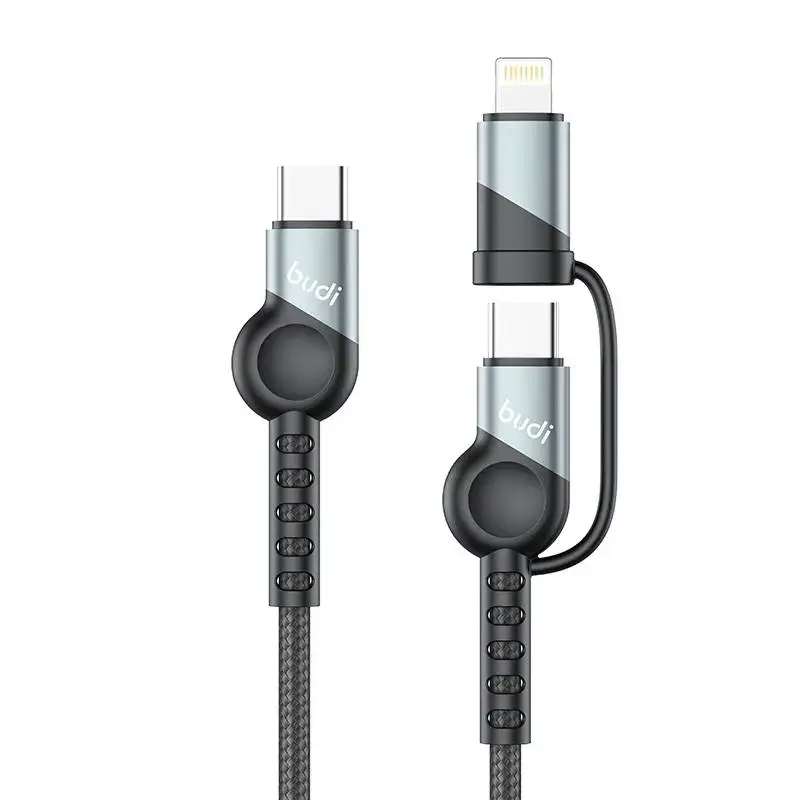 Budi 65W|20W PD 2-in-1 USB to USB-C | Lightning Cable (Black)