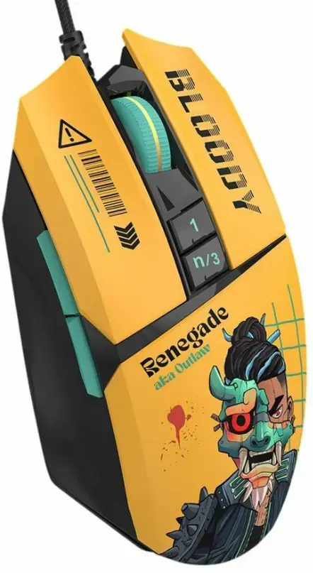 A4TECH Bloody W63 Max Renegade vadu spēļu pele | RGB | 7 pogas | 12000CPI | dzeltena krāsa