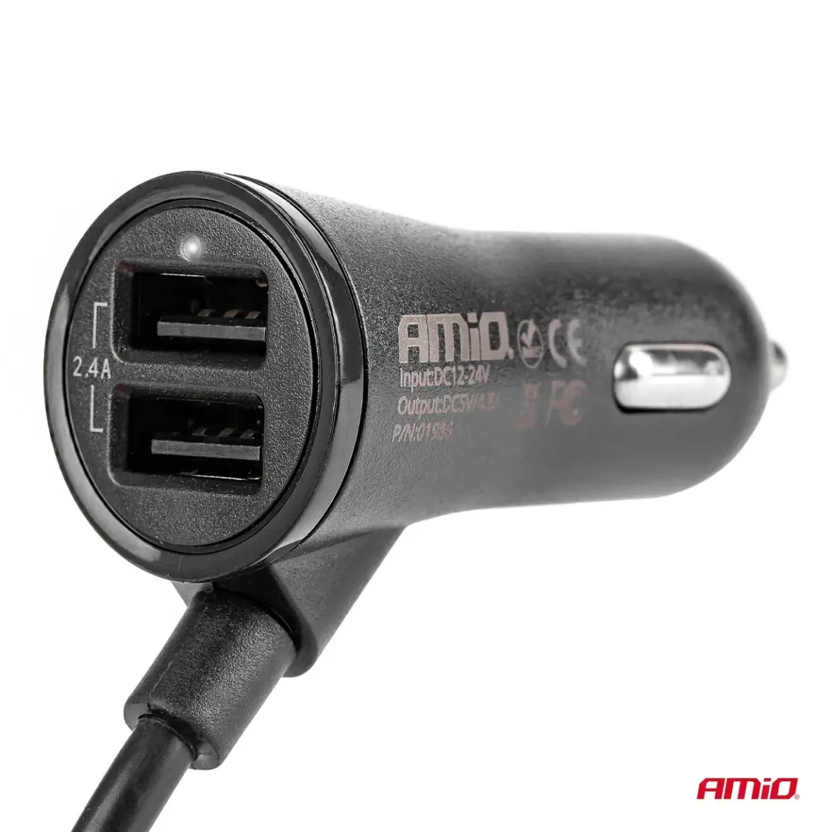 AMiO auto lādētājs | 12W | USB-A | ar pagarinātāju komplektā