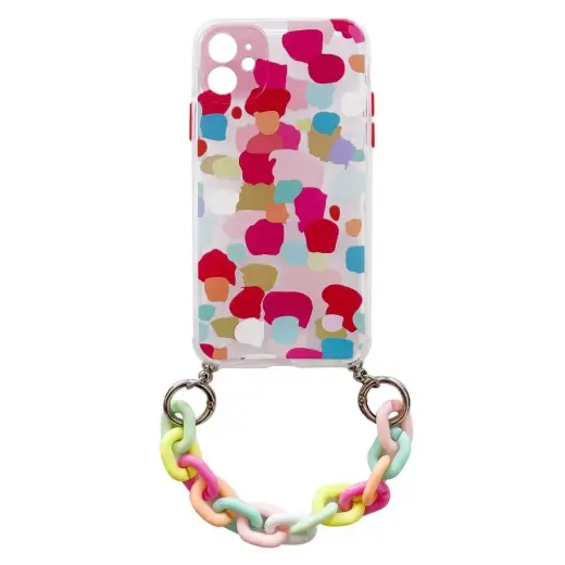 Color Chain gel flexible elastic phone case with a chain pendant for iPhone 13 mini multicolor