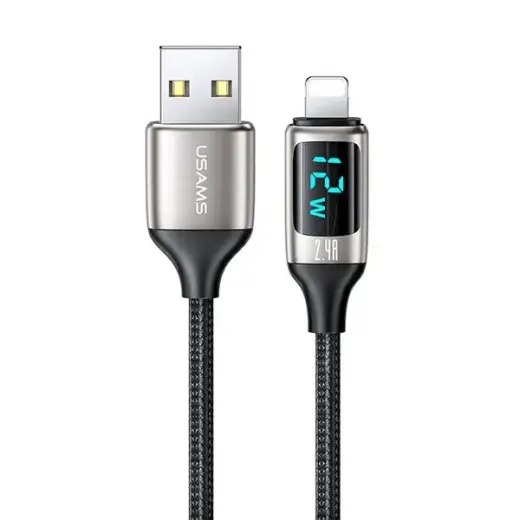 USAMS U78 SJ543USB02 провод для передачи данных и зарядки | USB-A на Lightning | 12W | с LED дисплеем | 1.2m | серебристый, черный