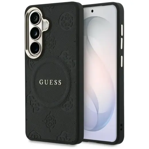 Guess Saffiano Peony Embossed telefoni ümbris alusega ja MagSafe toega ja Samsung Galaxy S26 (S942) must