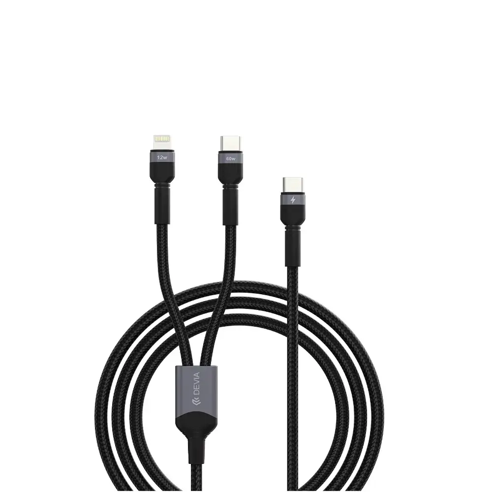 Devia Extreme EC648 3-in-1 data transfer and charging cable | USB-C to USB-C, USB-C to Lightning | 15W | 1.2m | black