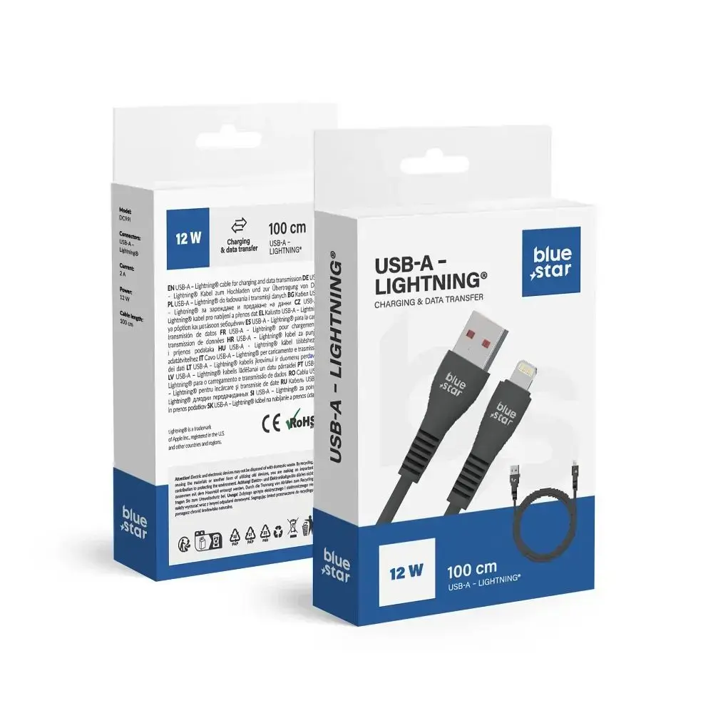 Blue Star DC99I data transfer and charging cable | USB-A to Lightning | 12W | 1m | black