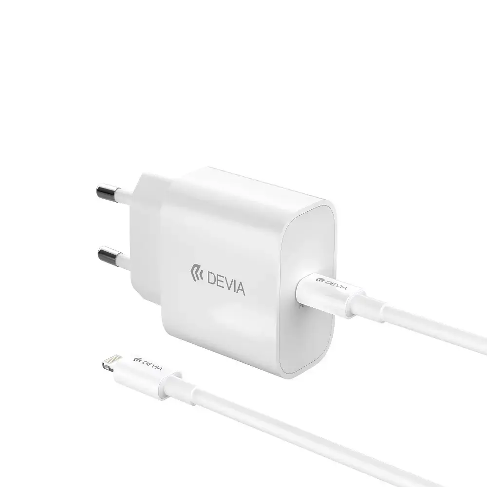 Devia Smart tīkla lādētājs | 30W | PD, GaN | USB-C | ar USB-C uz Lightning vadu komplektā | balts