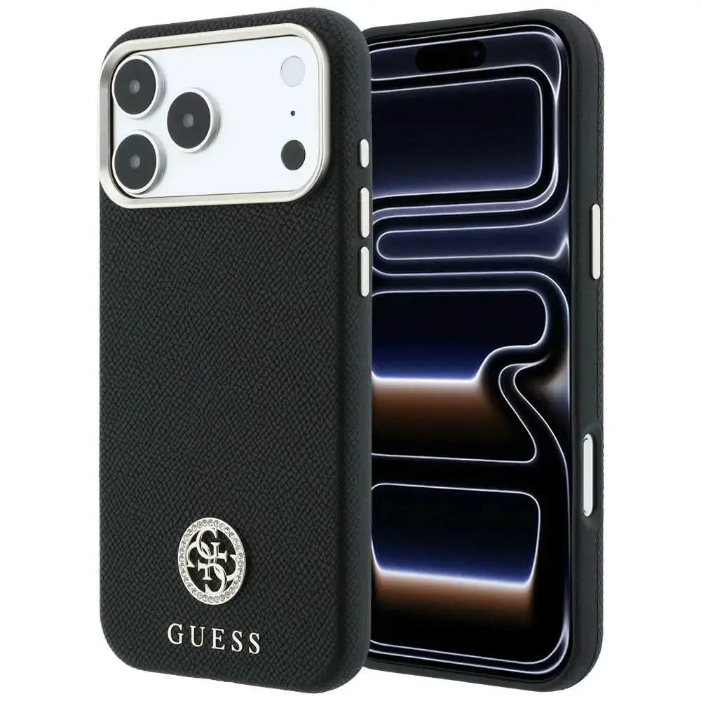 Case Guess Grained Round Strass Logo MagSafe for iPhone 18 Pro / 17 Pro black