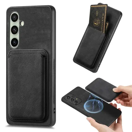 Faux Leather maciņš ar MagSafe atbalstu telefonam Samsung Galaxy A56 (A566) melns