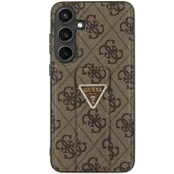 Guess GUHCS24LPGS4TDW S24 Ultra S928 brązowy|brown hardcase Grip Stand 4G Triangle Strass