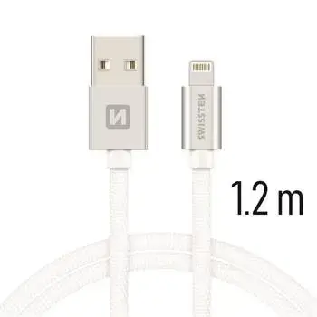 Swissten Textile Fast Charge 3A Lightning (MD818ZM|A) Datu un Uzlādes Kabelis 1.2m Sudraba