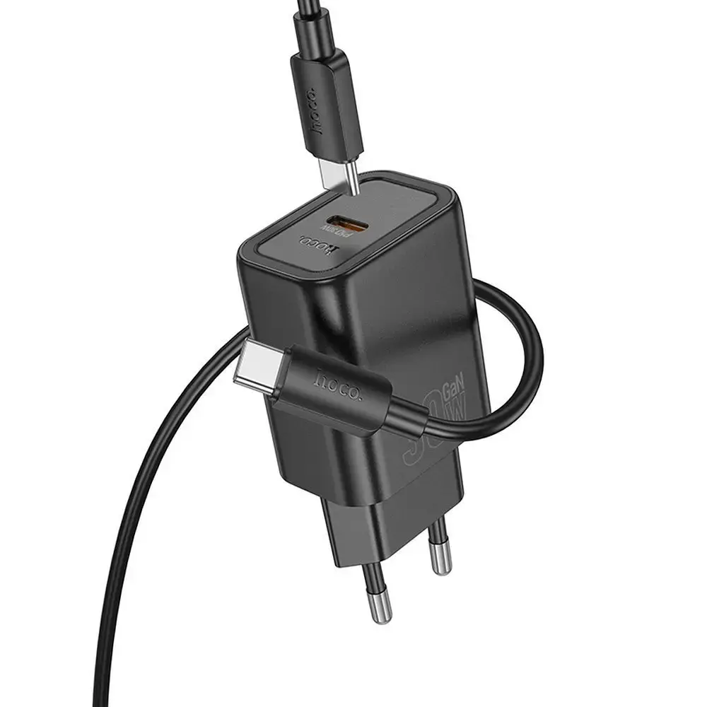 HOCO N62 travel charger | 30W | PD, QC | USB-C | with USB-C to USB-C cable included | black