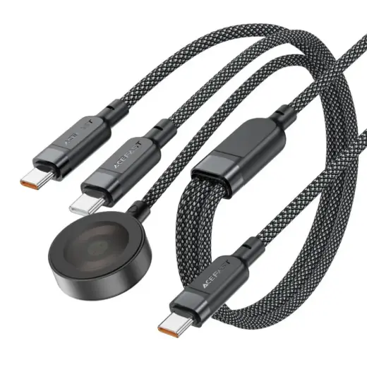 Acefast C6-11 3-in-1 datu pārraides un uzlādes vads | USB-C uz USB-C, Qi | 100W | 1.2m | melns