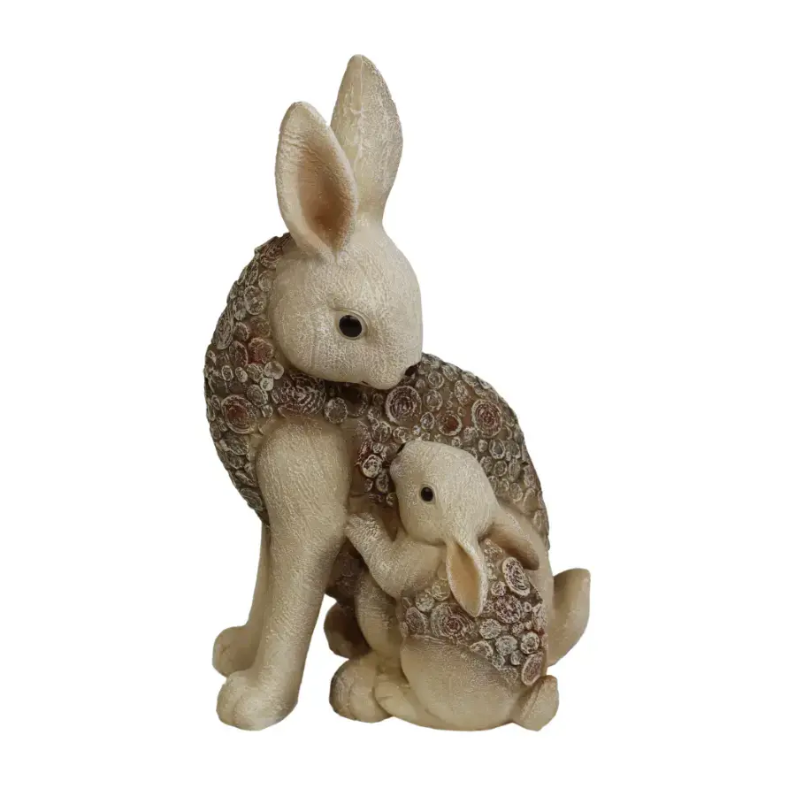 BESK Garden decor Mother rabbit with baby rabbit 18x15x30cm