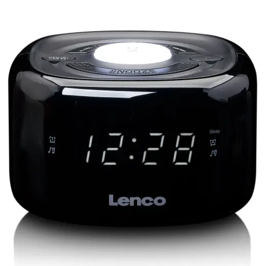 Lenco radio pulkstenis, ar nakts gaismu, balts