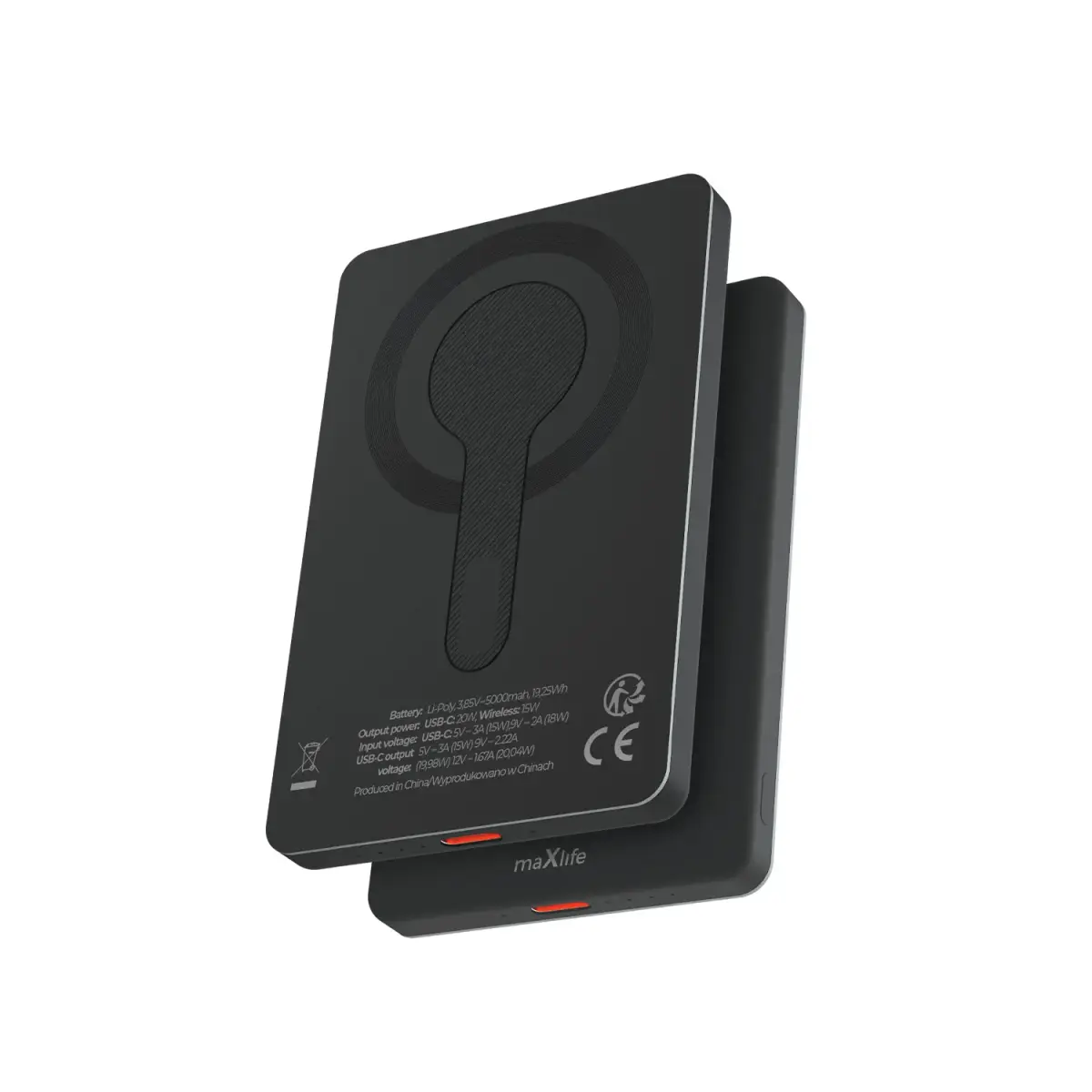 Maxlife MXPB-05 ārējais akumulators (powerbank) | 5000 mAh | 20W | USB-C, MagSafe | melns
