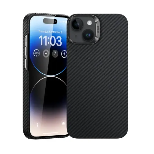 Benks Magnetic Armor Air Kevlar Case Metal Frame 600D maciņš telefonam iPhone 15 Plus melns