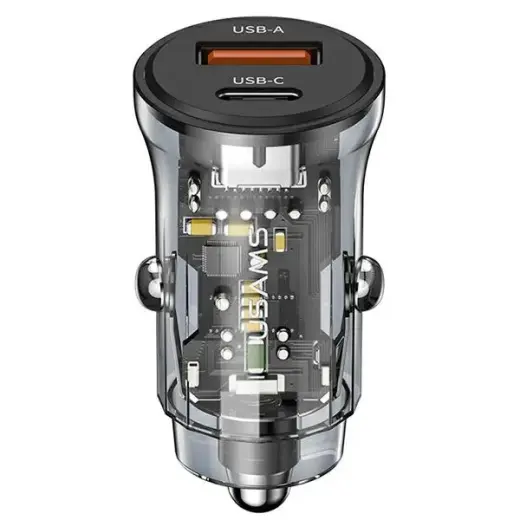 USAMS C32 30W Fast Charge auto lādētājs | 30W | USB-A, USB-C | melns